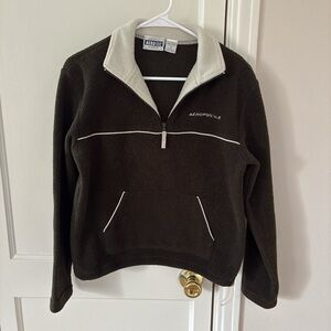 Aeropostale Dark Brown and White Fleece Jacket